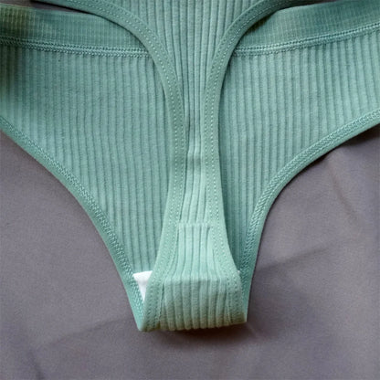 Cotton Ribbed Thong 3PCS Women's Seamless Low Rise G String