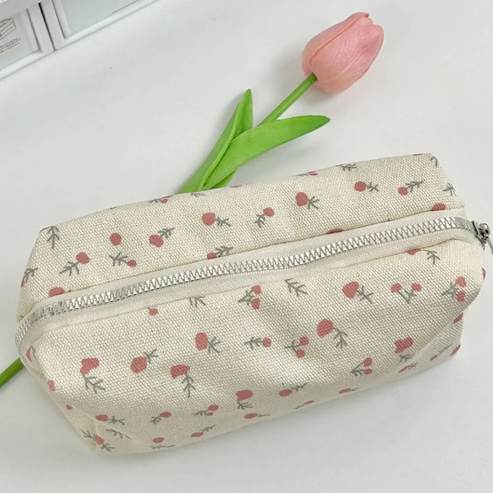 Floral Pencil Case Large Capacity Canvas Pen Bag