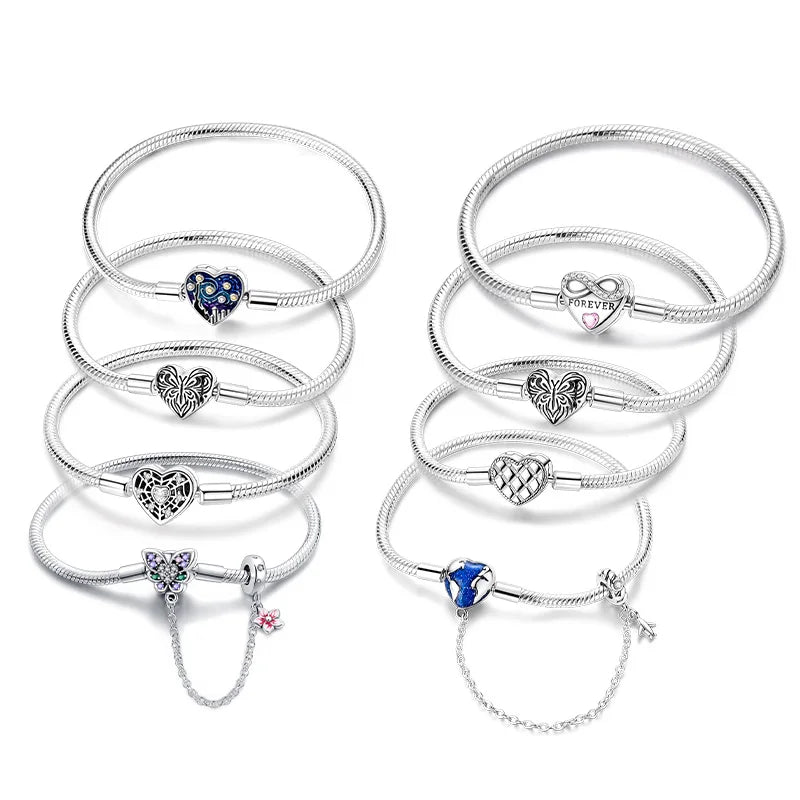 925 Sterling Silver Heart Bracelet with Zircon Accent
