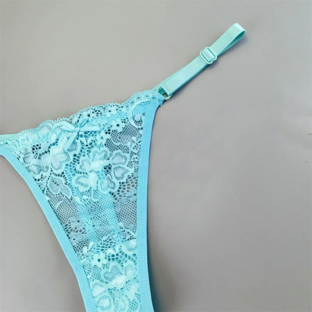 Women's Lace Thong Panties 3PCS Adjustable Low Rise Set
