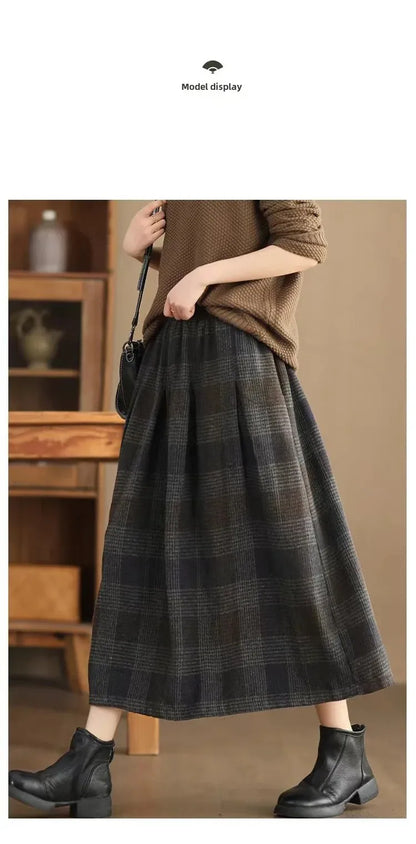 Women's Woolen Skirt 10% Wool Plaid A-Line Mid Length Winter Skirt