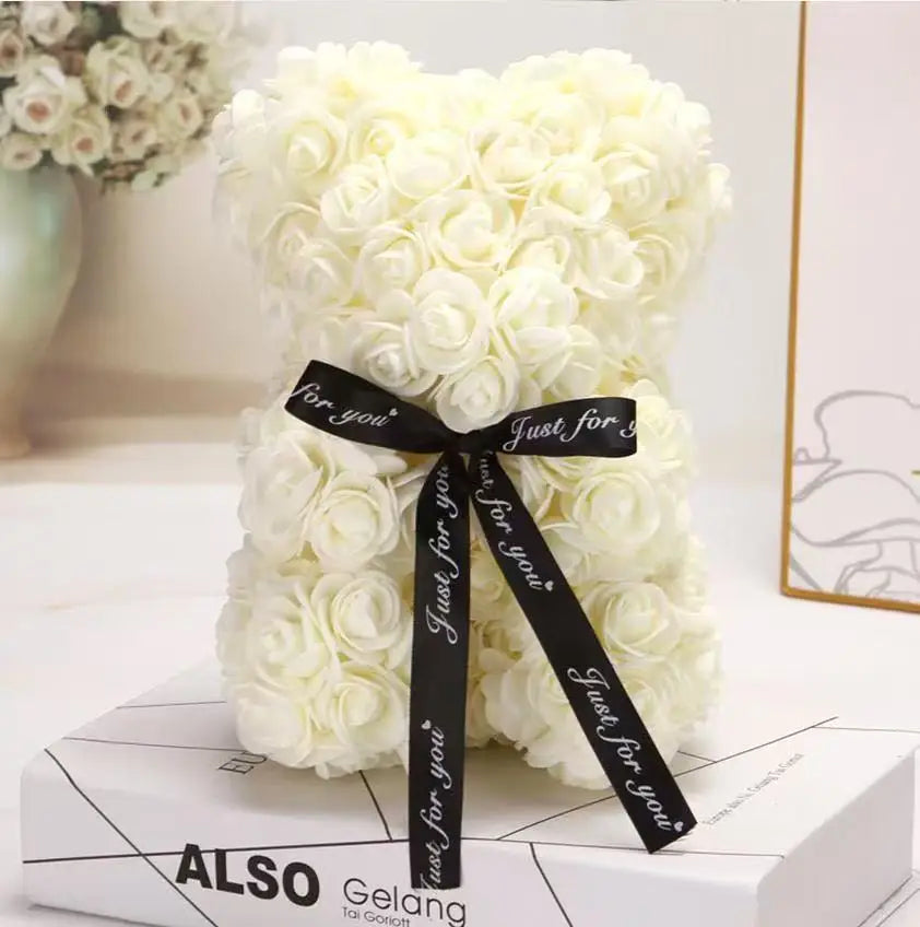 Rose Bear Gift 25cm Artificial Teddy Rose Bear with Box