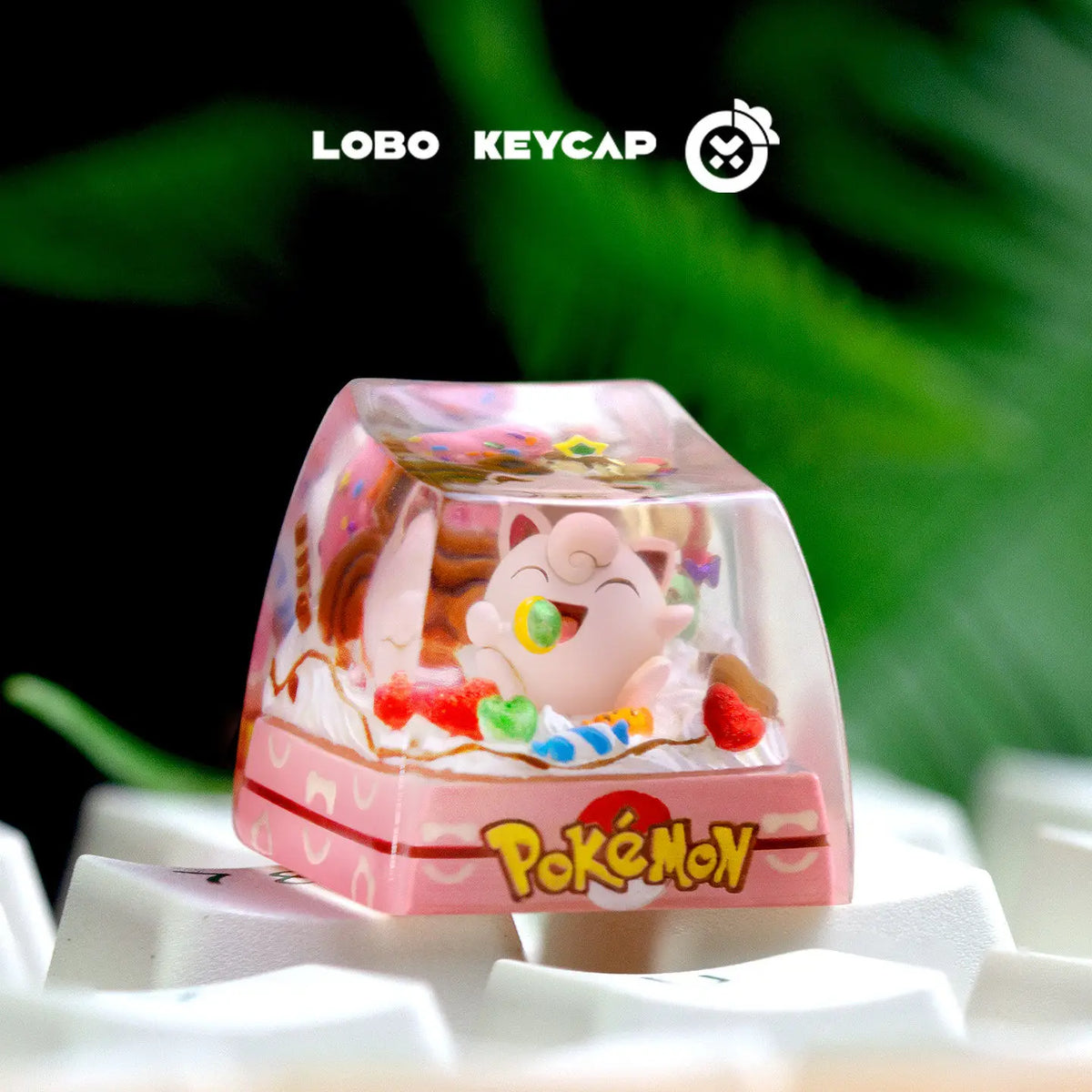 A playful handmade-style keyboard accessory for customizing your desk setup with a cute character-inspired design.