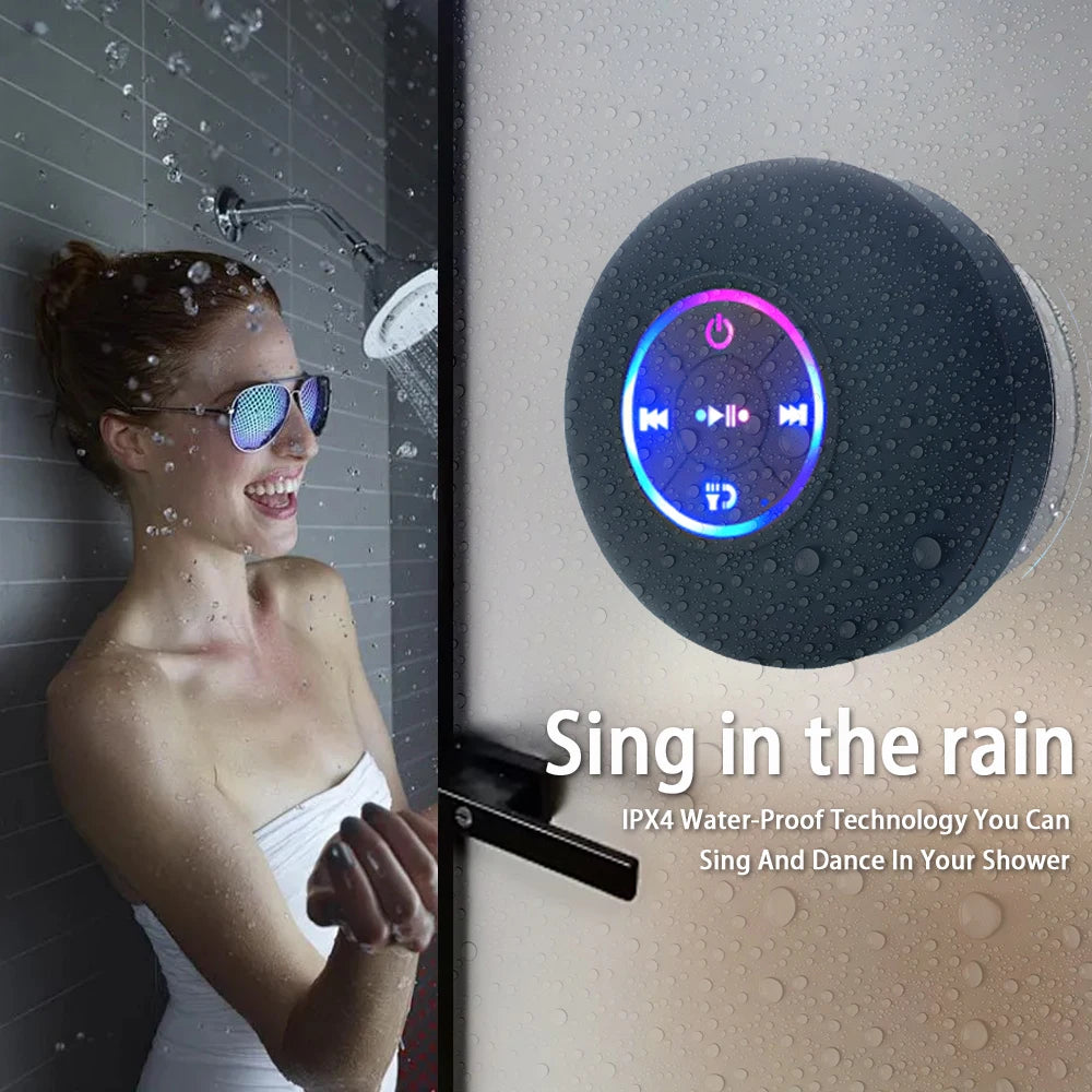 Portable Bluetooth Speaker Waterproof LED Suction Cup Shower Speaker