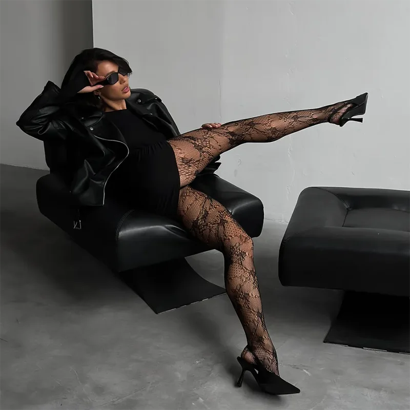 Fishnet Tights Women's Black Hollow Lace Pattern Pantyhose