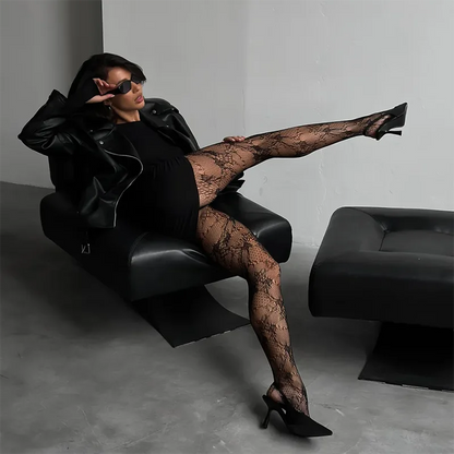 Fishnet Tights Women's Black Hollow Lace Pattern Pantyhose
