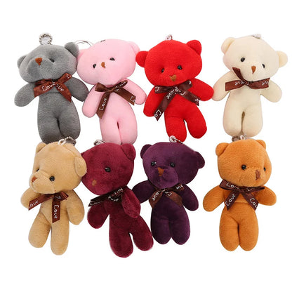 12cm Mini Teddy Bear Plush Keychain Bow Tie Pendant 10-Pack
