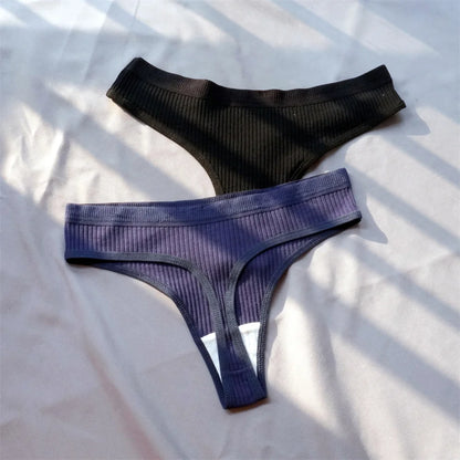 Cotton Ribbed Thong 3PCS Women's Seamless Low Rise G String