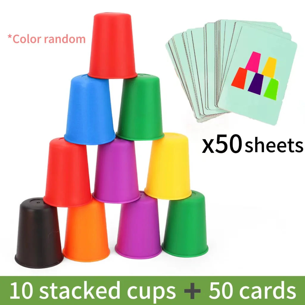 Montessori Color Matching Cup Stacking Game – 10 Cups & 50 Cards