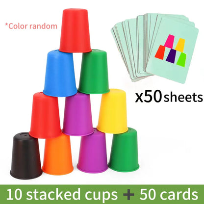 Montessori Color Matching Cup Stacking Game – 10 Cups & 50 Cards
