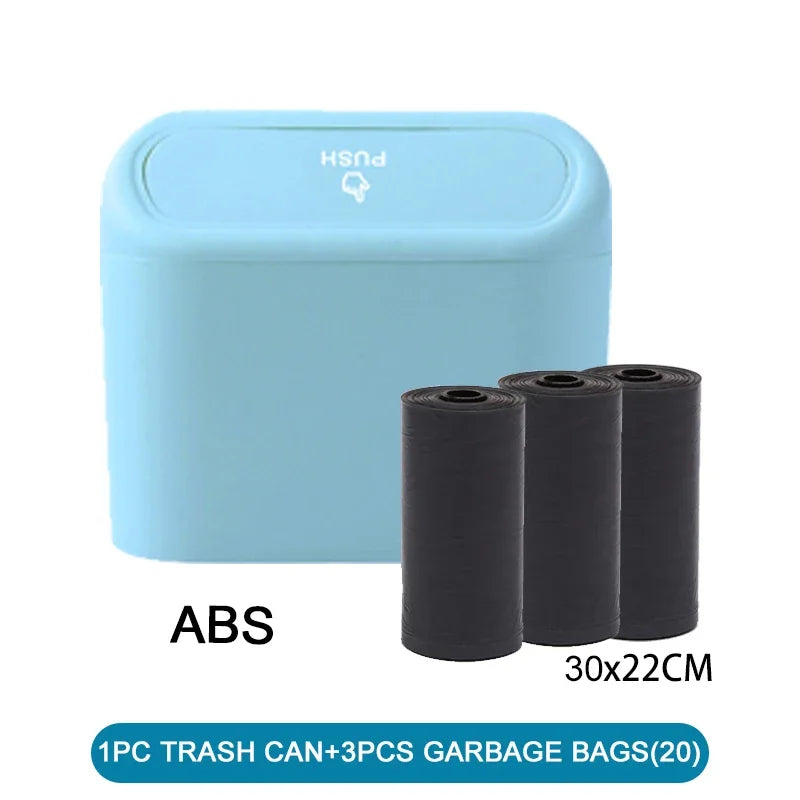 Mini Car Trash Can with Lid & Garbage Bags, Leak-Proof Auto Bin