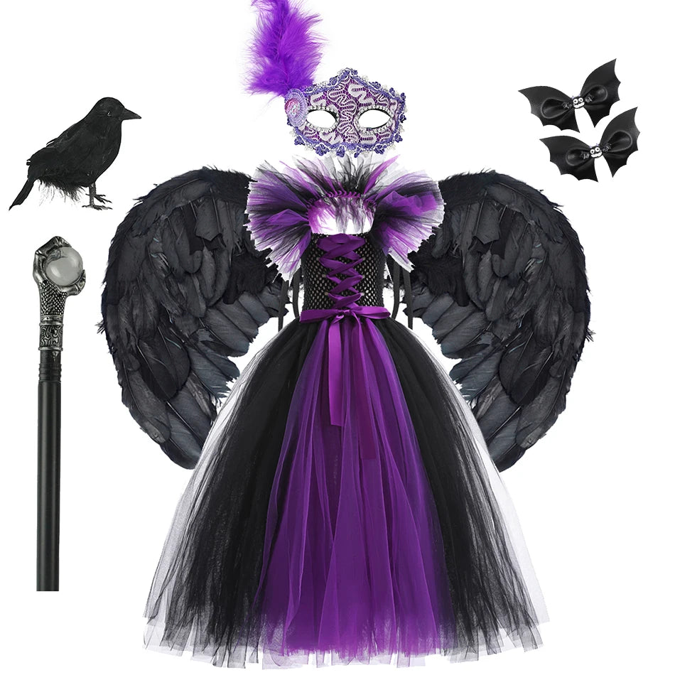 Maleficent Costume Dress for Girls Halloween Princess Gown