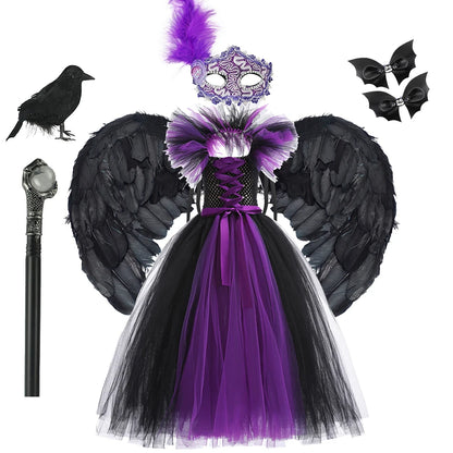 Maleficent Costume Dress for Girls Halloween Princess Gown