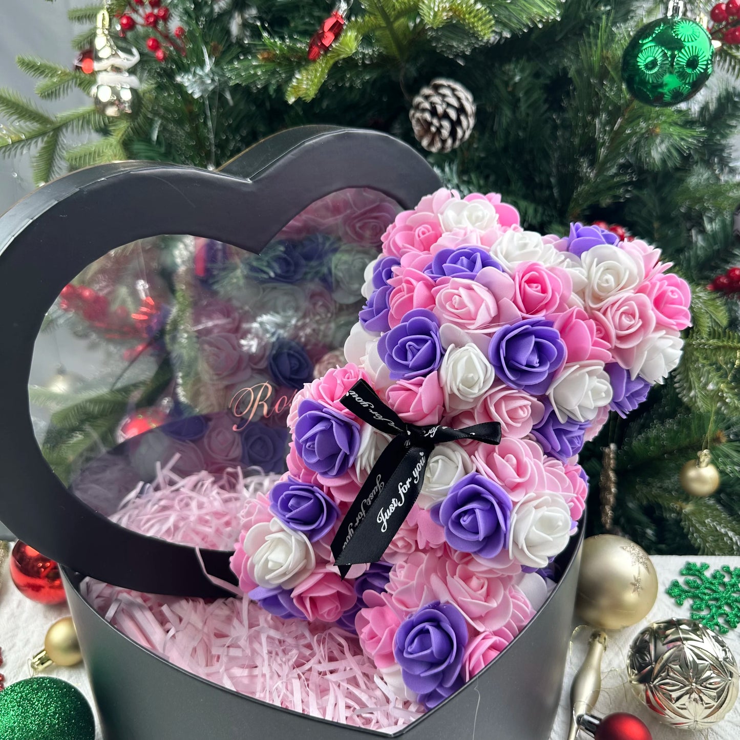 Rose Bear Gift 25cm Artificial Teddy Rose Bear with Box