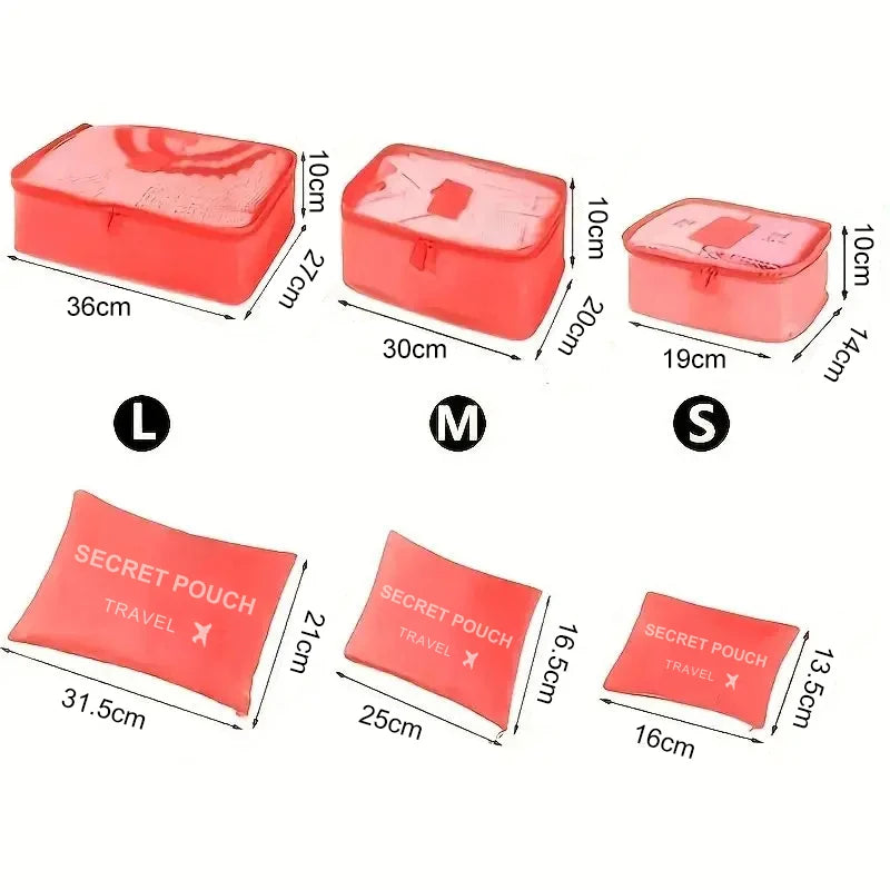 Travel Storage Bags 6 Piece Waterproof Packing Cubes Set