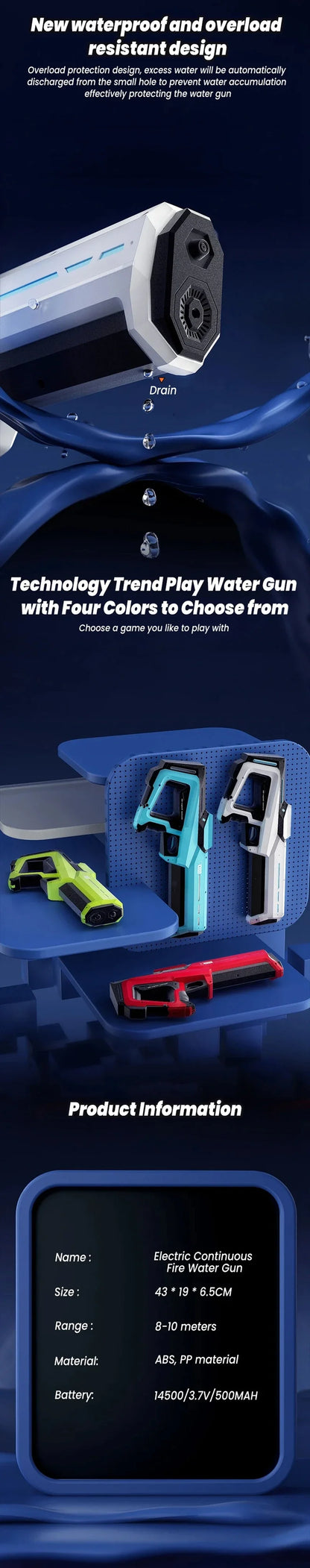 Rechargeable Electric Water Gun Powerful Automatic Water Blaster