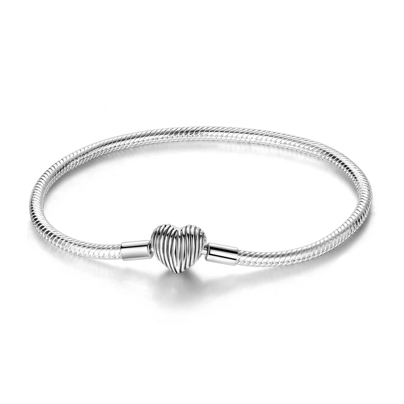 925 Sterling Silver Heart Bracelet with Zircon Accent
