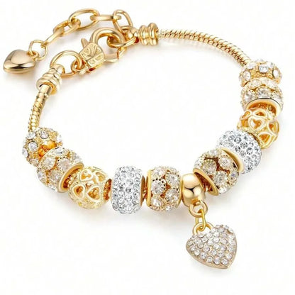 Heart Charm Bracelet – Crystal Flower Adjustable Bead Bracelet