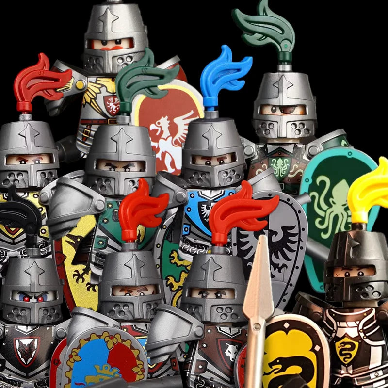 Medieval Castle Building Blocks Wolf Warrior Crusader Knight Figures Set