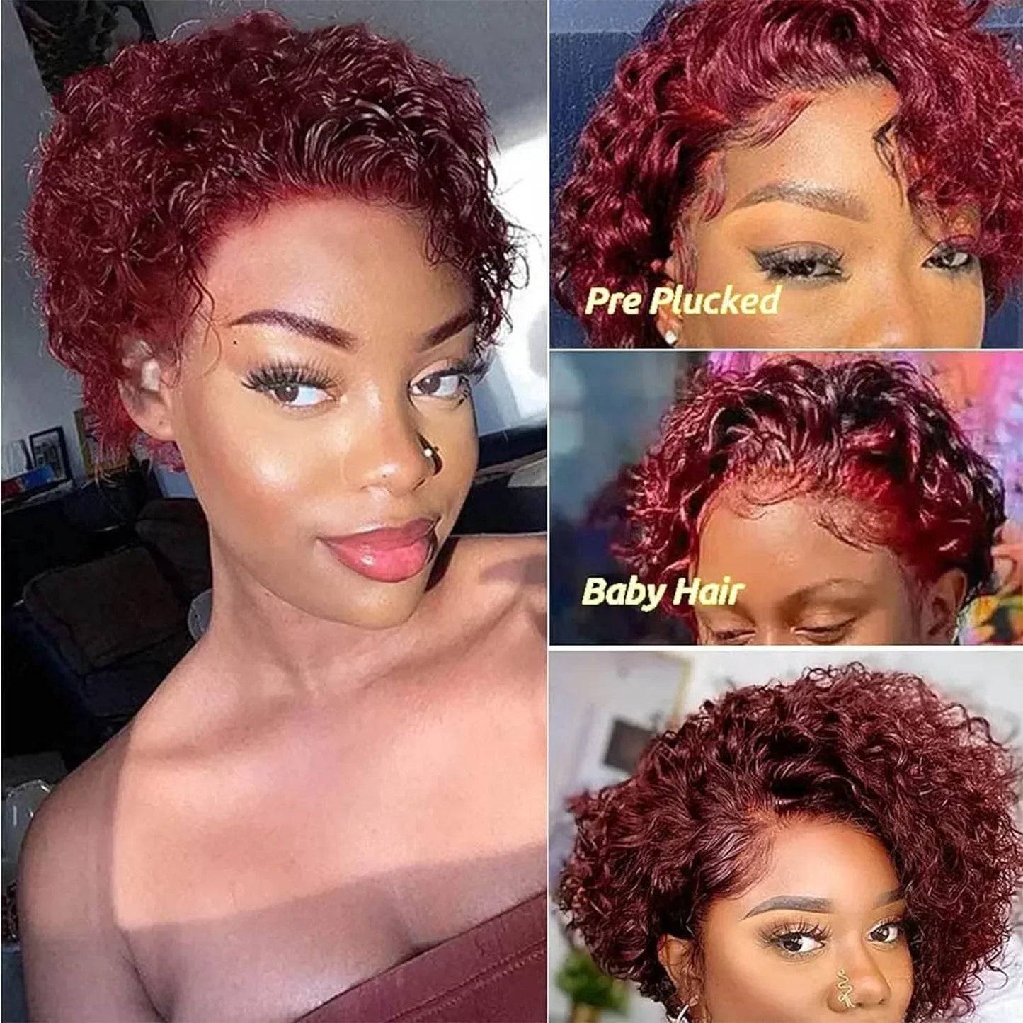 Curly Pixie Cut Human Hair Wig 13x1 HD Lace Front