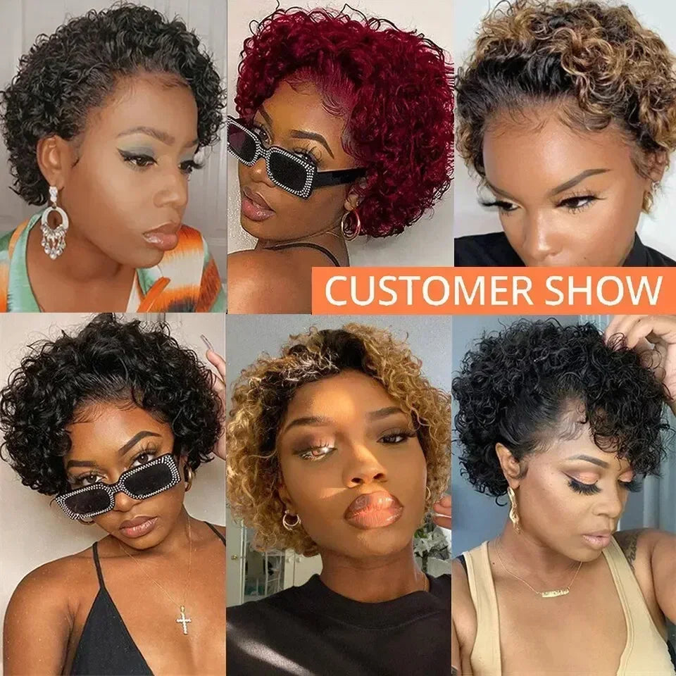 Curly Pixie Cut Human Hair Wig 13x1 HD Lace Front