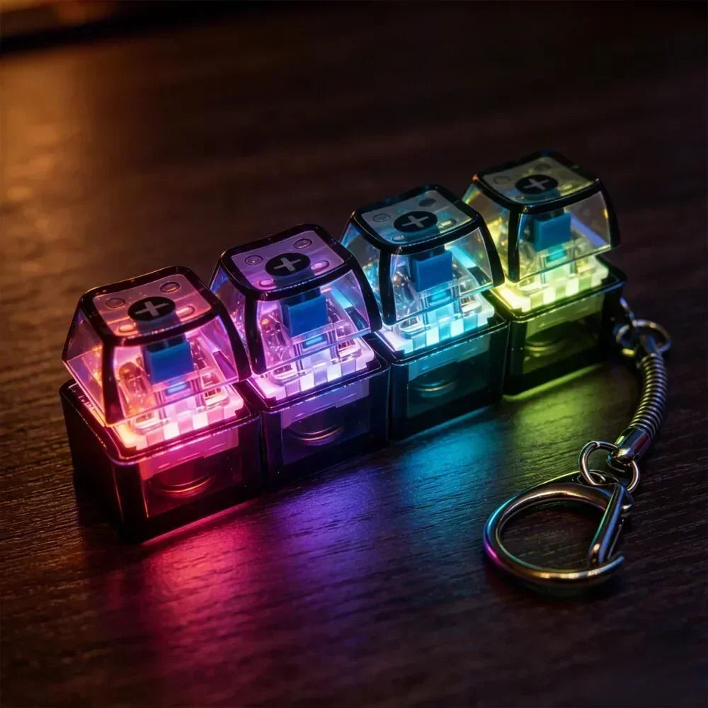 LED Keyboard Keychain Fidget Toy Crystal Clicker Sensory Gadget