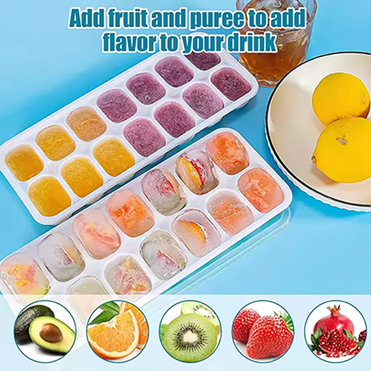 4-Pack Ice Cube Mold Set with Lids – 14-Compartment Silicone Ice Trays