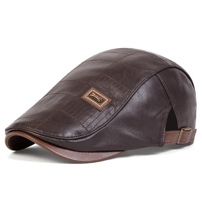 Men's Newsboy Cap Retro PU Leather Flat Beret Hat