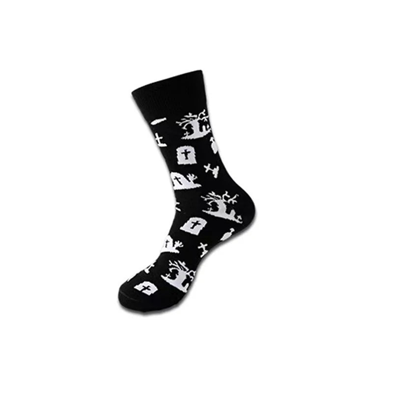 1/8 Pairs Unisex Halloween Printed Mid Tube Socks Fashionable Skull Pumpkin Sweat Absorbing Breathable All Season Casual Socks
