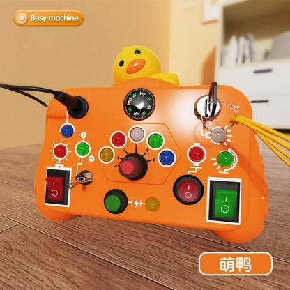 Montessori Busy Board Sensory Toys Cartoon with LED Light Switch Control Board Travel Activities Children Game for 2-4 Years Old