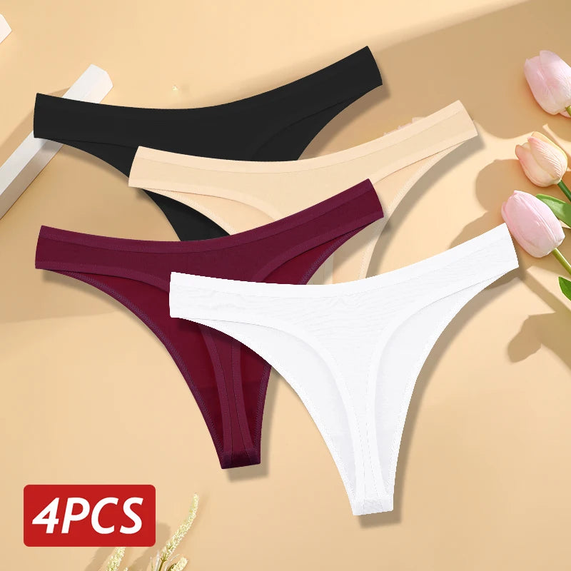 Women's Cotton Thong Panties 4PCS Seamless Low Rise Set