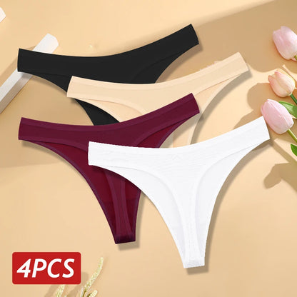 Women's Cotton Thong Panties 4PCS Seamless Low Rise Set