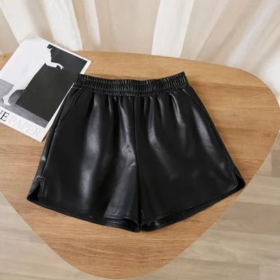 Women's PU Leather Shorts – High Waist Loose Fit Black Shorts