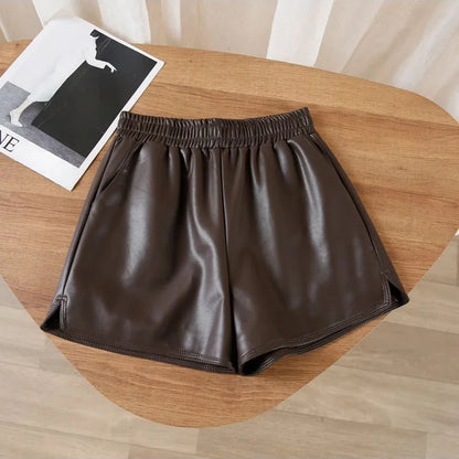 Women's PU Leather Shorts – High Waist Loose Fit Black Shorts