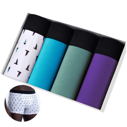 Men's Cotton Boxer Shorts 4PCS Soft Stretch Underwear Set
