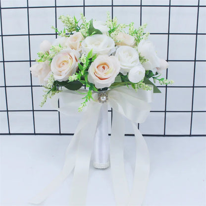White Rose Wedding Bouquet – Handmade Silk Bridal Flowers