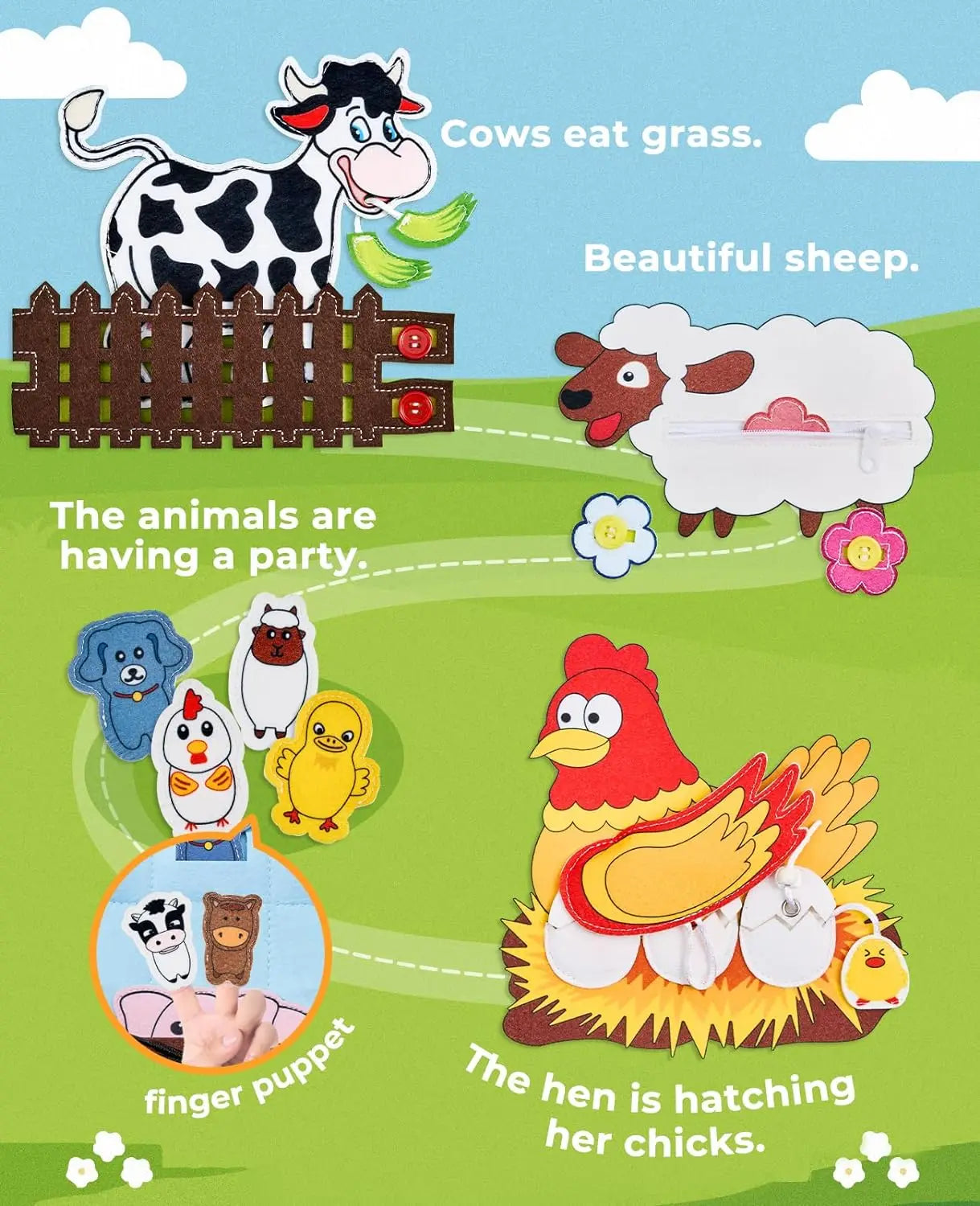 Farm Busy Book Montessori Animal Activity Board for Toddlers