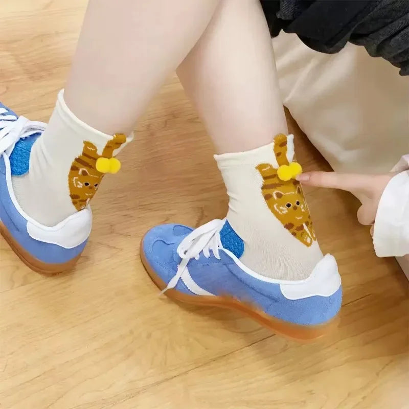 Funny Cat Socks 4 Pairs Cartoon Mid Tube Casual Socks