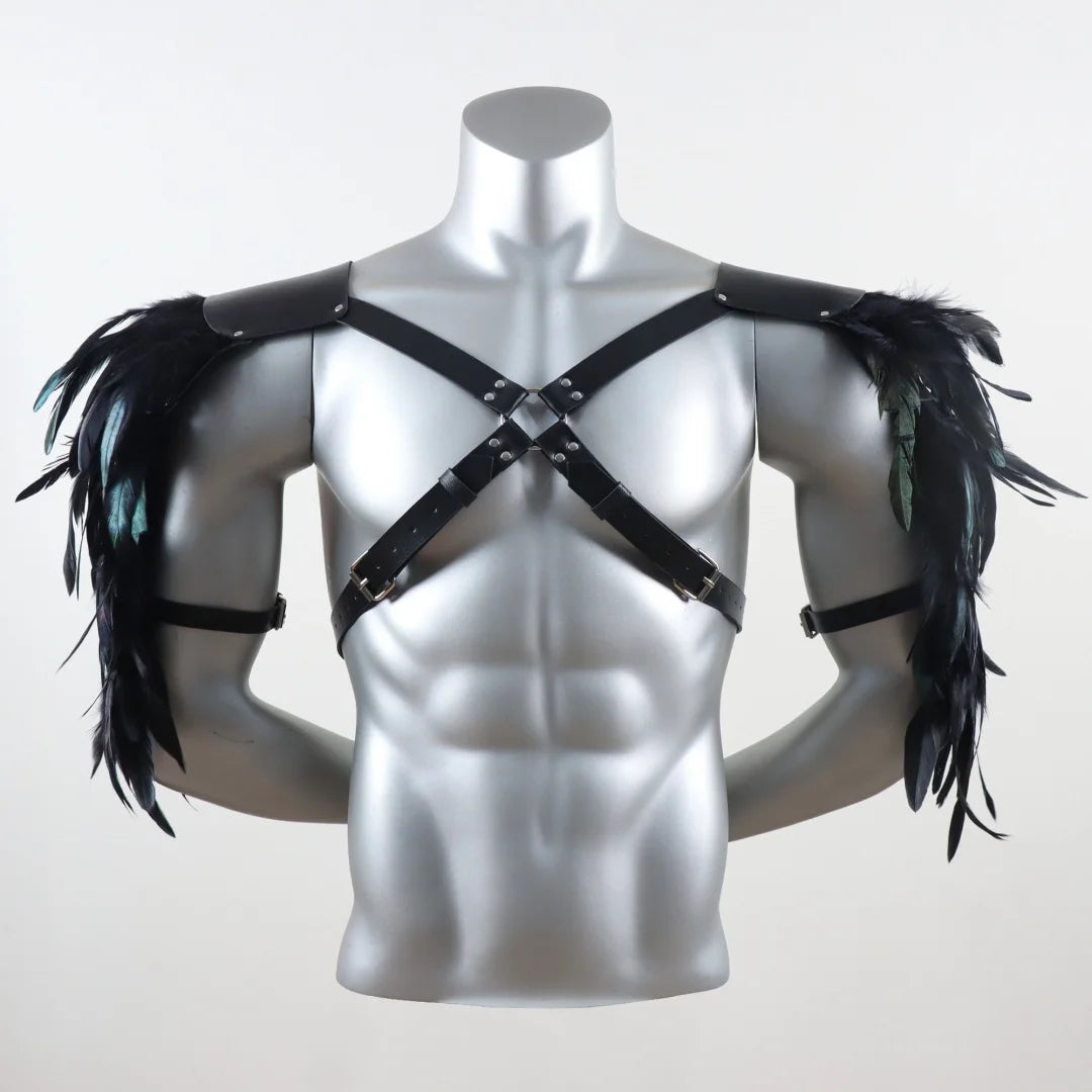 UYEE Belt Feather Shrugs Shawls Gothic Punk Feather Cape Jacket Punk Scarf Shoulder Wraps Halloween Cosplay Stage Show Belt