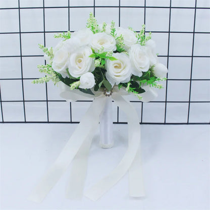 White Rose Wedding Bouquet – Handmade Silk Bridal Flowers