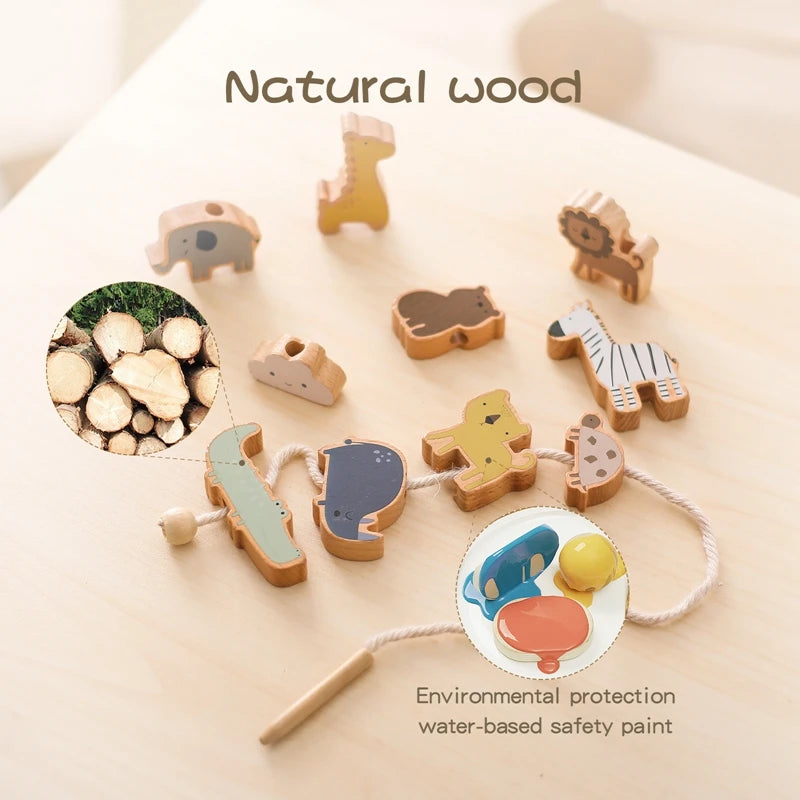 Wooden Animal Threading Toy for Toddlers