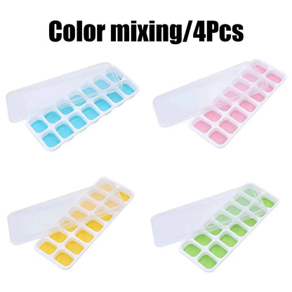 4-Pack Ice Cube Mold Set with Lids – 14-Compartment Silicone Ice Trays