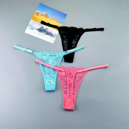 Women's Lace Thong Panties 3PCS Adjustable Low Rise Set