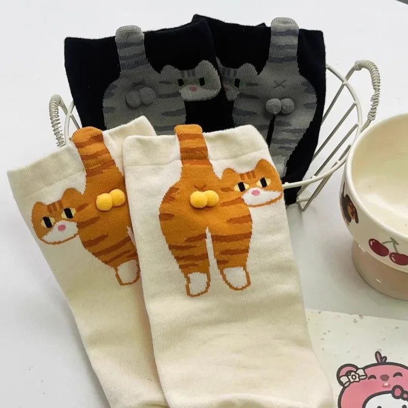 Funny Cat Socks 4 Pairs Cartoon Mid Tube Casual Socks