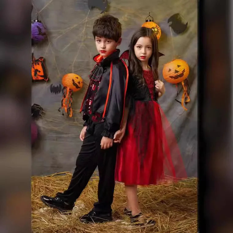 Kids Vampire Costume Gothic Halloween Dress with Accessories