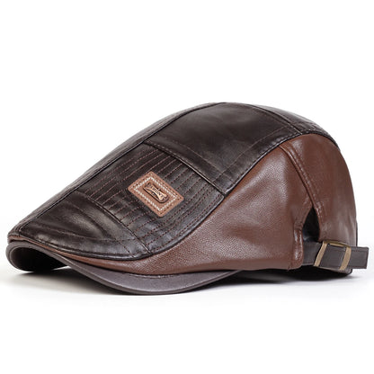 Men's Newsboy Cap Retro PU Leather Flat Beret Hat
