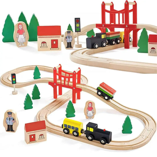 Wooden Train Set 39 Pcs Expandable Railway Track for Kids