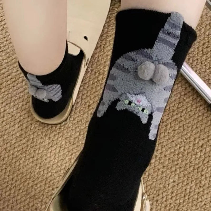 Funny Cat Socks 4 Pairs Cartoon Mid Tube Casual Socks