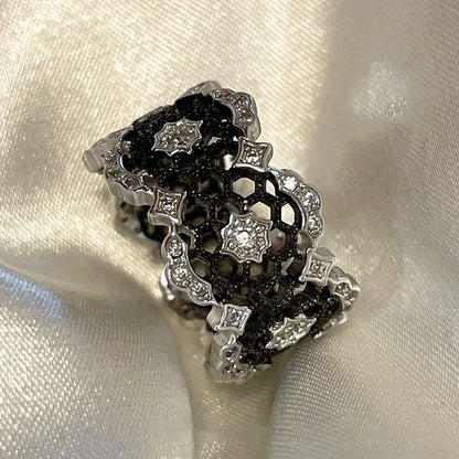 VENTFILLE  925 Sterling Silver Flower Geometry Ring For Women Girl Hollow Out Zircon Grace Wide Jewelry Gift Dropshipping
