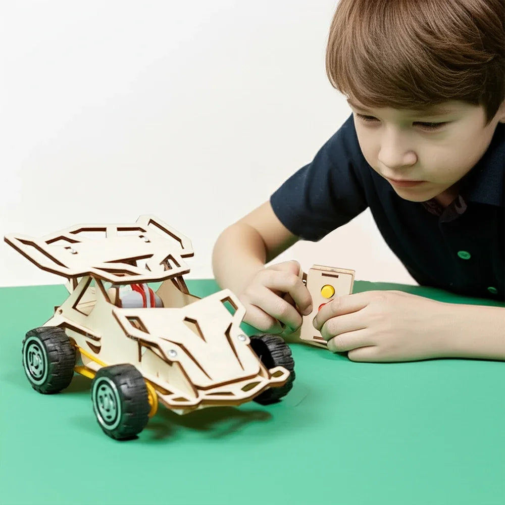 DIY Wooden Remote Control Car STEM Four Wheel Drive Assembly Kit